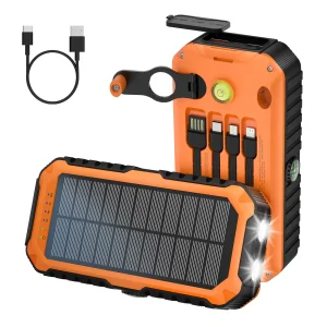 40,000mAh Solar Power Bank with Hand Crank, Built-in 4 Cables, Compass & amp Level, LED Flashlight - Portable Charger