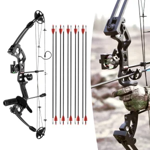 Right Handed Compound Bow Kit Adults and Teens Compound Bow Archery Hunting Equipment with 12 Arrows 30-55lbs