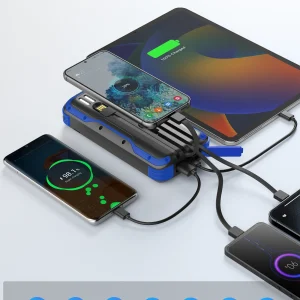 40000mAh Solar Charger, 22.5W USB + 20W Type-C PD Fast Charging, Built-in 4 Cables, LED Flashlight, Portable Power Bank for Phones