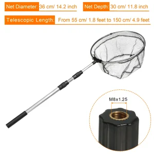 Folding Fishing Net Round Extend to 4.9ft Aluminium Alloy Telescopic Handle with M8 Thread for Freshwater Saltwater