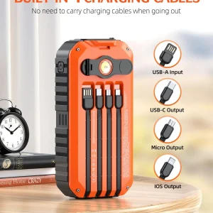 Solar Charger Power Bank 40000mAh Built in 4 Cables and Hand Crank, Portable Charger 6 Outputs & amp; 4 Inputs External Battery Pack