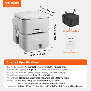 SucceBuy Portable Toilet for Camping Porta Potty Push-Button Pressurized Flush Commode Leak-proof and Odorless Portable Toilet