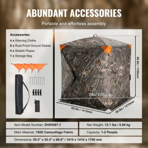 SucceBuy Hunting Blind  270° See Through Ground Blind 1-2 Person for Turkey and Deer Hunting