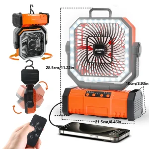20000mAh Camping Fan with LED Lantern, Rechargeable Battery Operated Oscillating with Remote Hook Storage Bag