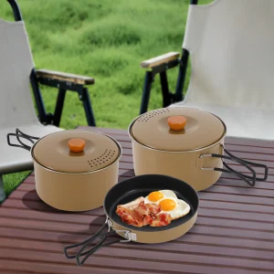 Camping Cookware Set 304 Stainless Steel Camping Pots and Pans 2L Large Pot+1.4L Small Pot+0.9L Frying Pan for Outdoor