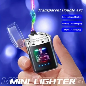 Transparent Dual Arc Plasma Lighter Windproof Electric Pulse Lighter Type-C Fast Rechargeable Portable Gift for Camping Candles