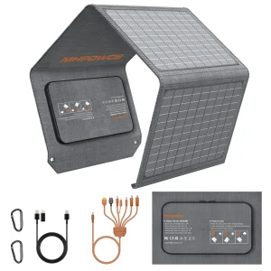 MHPOWOS 40W Foldable Solar Panel 5V USB Portable Battery Charger for Cell Phone Outdoor Waterproof Power Bank for Camping