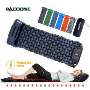 PACOONE Outdoor Sleeping Pad Camping Inflatable Mattress Built-in Pump Ultralight Air Cushion Travel Mat With Headrest For Travel