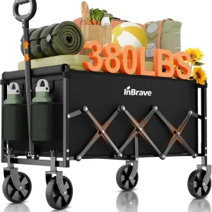 Collapsible Wagon Cart with All-Terrain Wheels for Beach Camping Grocery Shopping, 380 LBS Heavy Duty