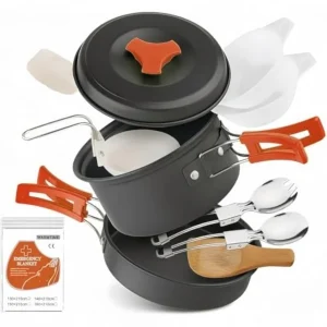 Voyage Living 12 PCS Lightweight Camping Cookware Set Non-Stick Pots, Pans and Utensils for Backpacking, Hiking Compact Mess Kit