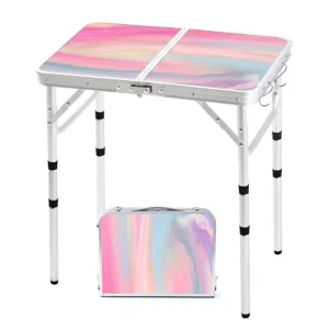 Folding Camping Table 2Feet Portable Picnic Table Adjustable Height Small Card Table Aluminum Foldable Lightweight